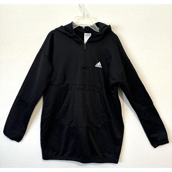 Adidas Black Oversized Hoodie with Logo on Hood Winter Jacket Men's Size Small - Picture 1 of 5